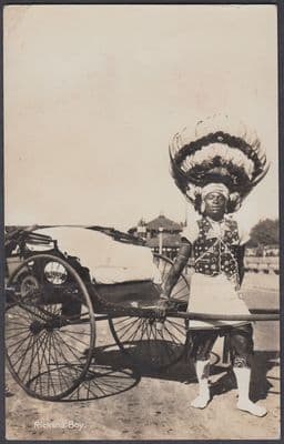 1935 Ricksha Boy with Rickshaw; RP PPC; South Africa to Erdington; Birmingham,UK