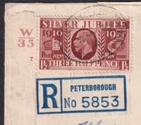 1935 Silver Jubilee margin Set Regd FDC inc.W35 Controls on 3 vals; Peterborough