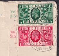 1935 Silver Jubilee margin Set Regd FDC inc.W35 Controls on 3 vals; Peterborough