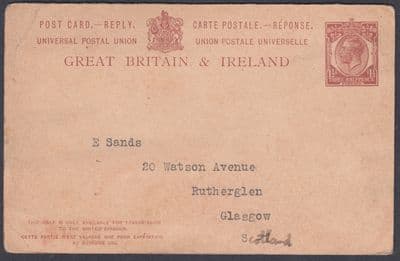 1936 Finland, Hanko to Glasgow KGV Stationery Repy Card Huggins CP80