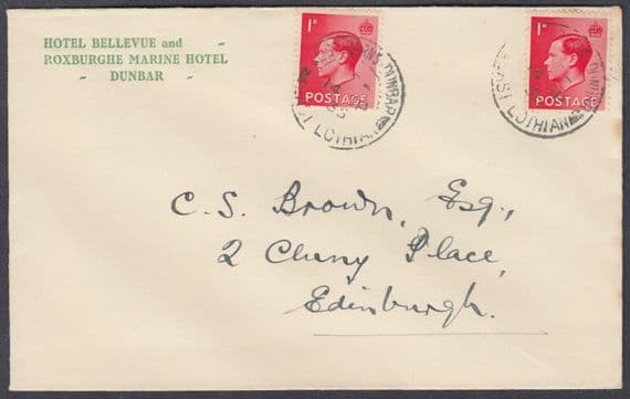 1936 KEVII 1d scarlet definitive Hotel Advertising FDC; West Barnes Dunbar CDS