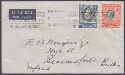1936 KUT. Nairobi Airmail to England; Beaconsfield, Bucks