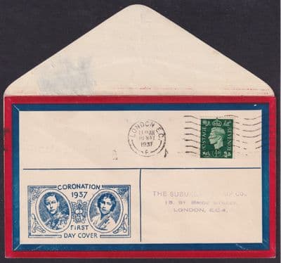 1937 KGVI Definitive 1/2d FDC (Coronation design FDC); London EC M/C