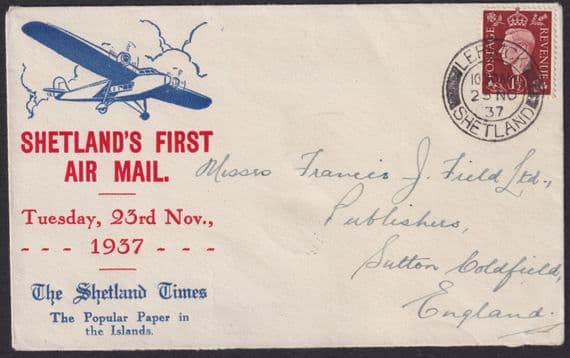 1937 Shetland's First Airmail, Lerwick - Aberdeen; scarce Illustrated