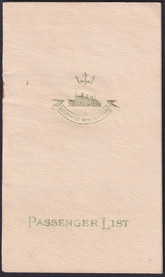 1939 RMS Mauretania July 29th New York to Southampton Third Passenger List