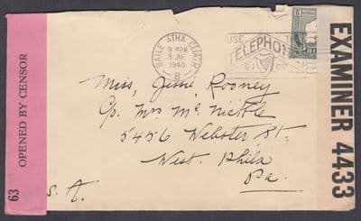 1940 Ireland / Eire;  Dual Censor / Telephone Slogan to USA