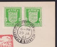 1942 Jersey Occupation Arms 1/2dgreen 'FDC' Postcard; St. Helliers CDS; Fine