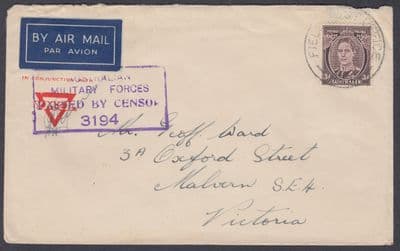1943 Australia, Field Post Office CDS; Airmail; Censor to Malvern, Victoria