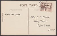 1943 Jersey Views 1 1/2d brown 'FDC' PPC 'Maximum' Card: C.S. Bisson Army Stores