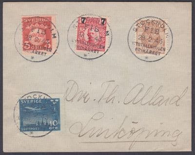 1943 Sweden Stockholm Utstallningen (Exhibition) Frimarket to Linkoping; Fine