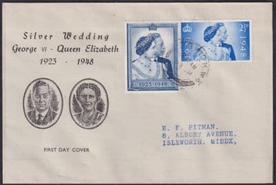 1948 KGVI Royal Silver Wedding Illustrated FDC; Chiswick/W4 CDS; indistinct date