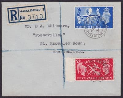 1951 Festival of Britain Registered FDC; Bond Street Macclesfield/Cheshire CDS