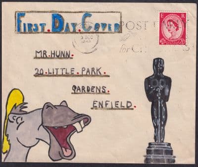 1952 QEII Wilding Definitive 2 1/2d unusual Hand Illustrated FDC; London WC Slog