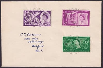 1958 British Empire & Commonwealth Games FDC; Sellindge / Ashford Kent CDS