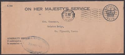 1966 OHMS; Admiral Superintendent/Devonport Cachet; Official Paid;Plymouth Devon