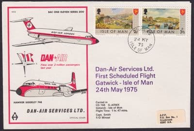 1975 Dan-Air  Gatwick - Isle of Man FFC; Douglas CDS