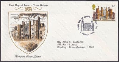 1978 Historic Buildings 13p Hampton Court Palace Fleetwood FDC; London EC SHS