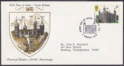 1978 Historic Buildings 9p Tower of London Fleetwood FDC; London EC SHS