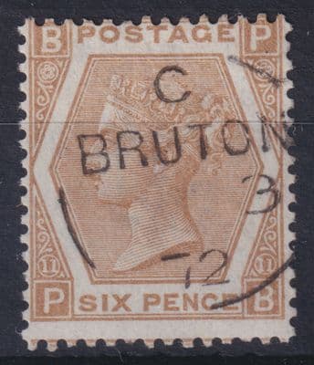 6d chestnut? Pl.11; SG 122/123? Fine Used; Bruton CDS (Somerset); see scans