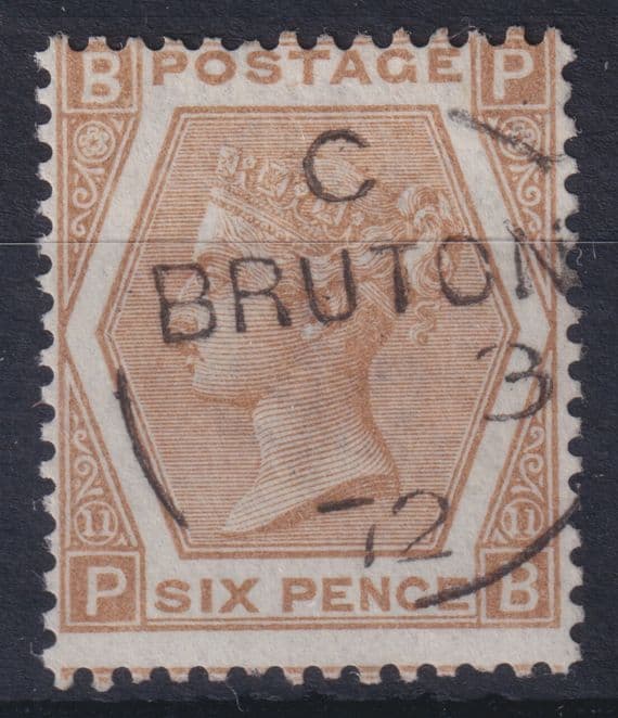 6d chestnut? Pl.11; SG 122/123? Fine Used; Bruton CDS (Somerset); see scans