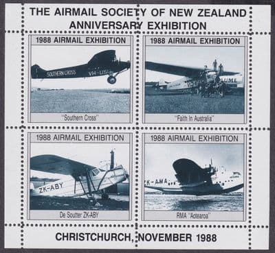 Airmail Society of New Zealand Anniversary Exhibition; Christchurch 1988; MNG; B