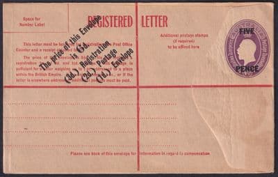 Australia 5d overprint on 4 1/2d KGV Head Mint Registered Envelope; scans