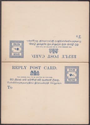 Ceylon 2c Mint Stationery Postcard + attached Reply card