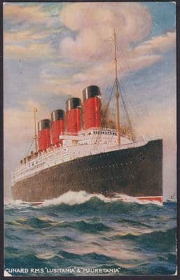 Cunard RMS Lusitania /  Mauretania Postcard posted 1914 in Anglesey