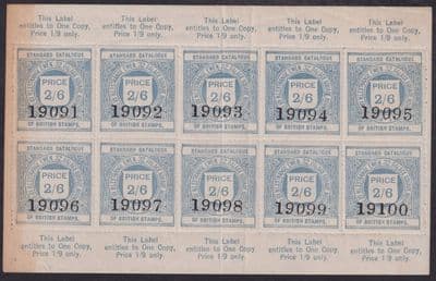 Ewen Standard Catalogue of British Stamps 1s9d Labels Miniature Sheet; MNH; ***