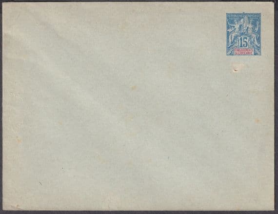 France; Etablissements de L'oceanie 15c sealed Mint Stationery Envelope