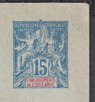 France; Etablissements de L'oceanie 15c sealed Mint Stationery Envelope