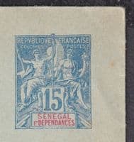 France;Senegal 15c Mint Stationery Envelope;;flap sealed;l;ight toning