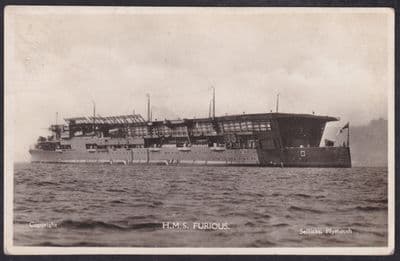 HMS FURIOUS RP Postcard; super boxed POSTED ON BOARD HMS FURIOUS Cachet; 1936