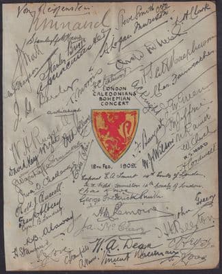 London Caledonians 1909 Bohemian Concert superb Scrapbook Autograph Page