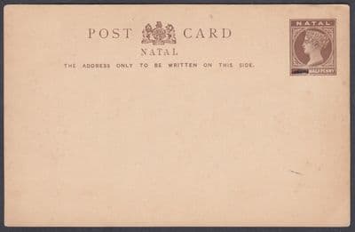 Natal '1 1/2d' brown (overprinted leaving 'Halfpenny' only Stationery Postcard
