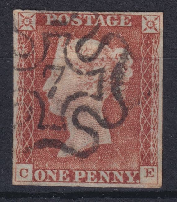 Number 7 in Maltese Cross on 1d red-brown/SG 8?;'CE'; Fine Used