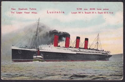 RMS Lusitania Art Publishing Co Postcard posted 1907, Tunstall to Nuneaton