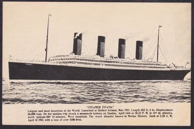 RMS Titanic Silver-Tone Postcard; White Star Line; Unposted