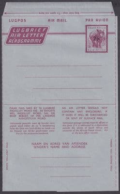 South Africa 2 1/2c on 3d overprint Air Letter / Aerogramme; Mint