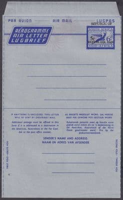 South Africa '5c / Republic of' overprint on 6d Air Letter / Aerogramme; Mint
