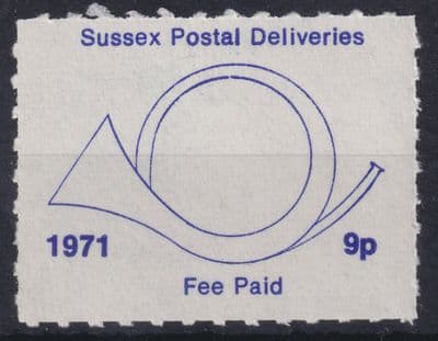 Sussex Postal Deliveries 9p MNH Fee Paid; 1971 Postal Strike
