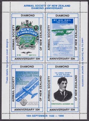The Airmail Society of New Zealand MNG / Mint No Gum; 1990 Anniversary; E