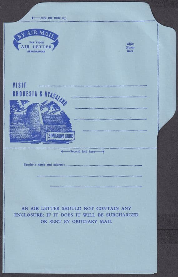 Visit Rhodesia & Nyasaland Air Letter / Aerogramme; Zimbabwe Ruins; Mint