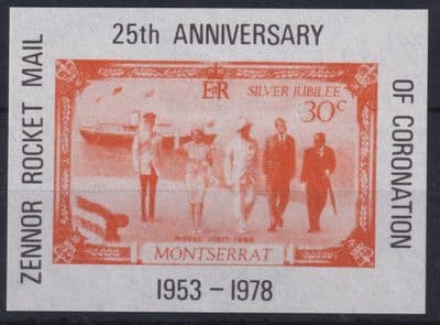 Zennor Rocket Post 1978 Coronation Anniversary MNG as issued; 'Montserrat'