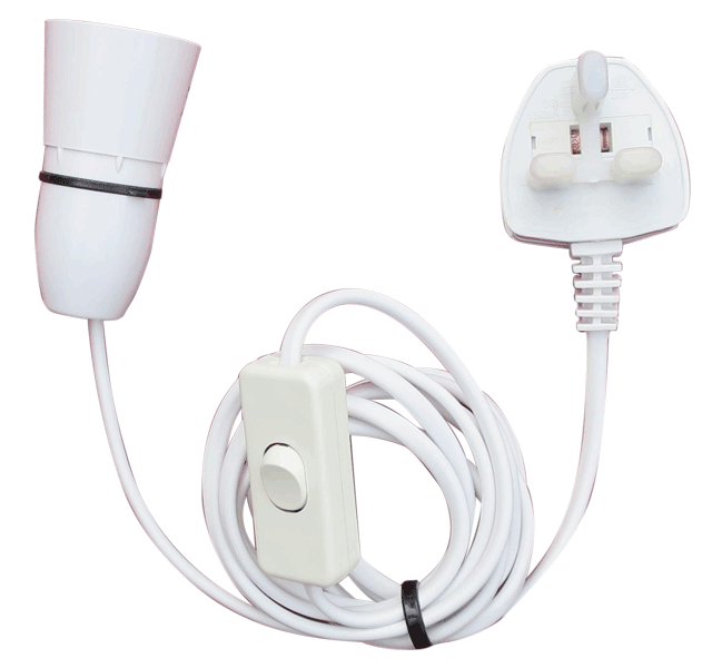 B22 Lamp Holder with Switched Cable and Fitted Plug (UK)