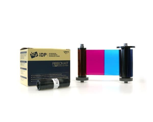 IDP SMART-21 Series Ruban Pour Imprimante De Cartes D'identité – 100 Cartes/ Rouleau Et 100 Cartes Primus En PVC Brillant – Kit Consommable, YMCKO En Résine Noire Et Ruban De Panneau Superposé Avec