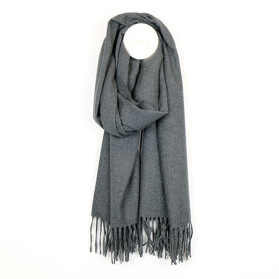 POM Peace Of Mind Unisex Dark Grey Plain Fringed Scarf POM Peace Of Mind Unisex Dark Grey Plain Fringed Scarf