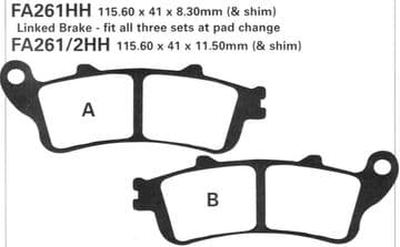 FA261HH x 2, EBC, MOTORCYCLE BRAKE PADS