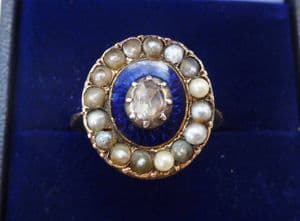 18ct gold georgian antique diamond seed pearl and enamel ring