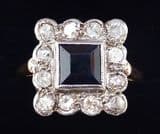 Beautiful art deco 18ct 18k and platinum 0.50ct sapphire and diamond vintage antique cluster ring